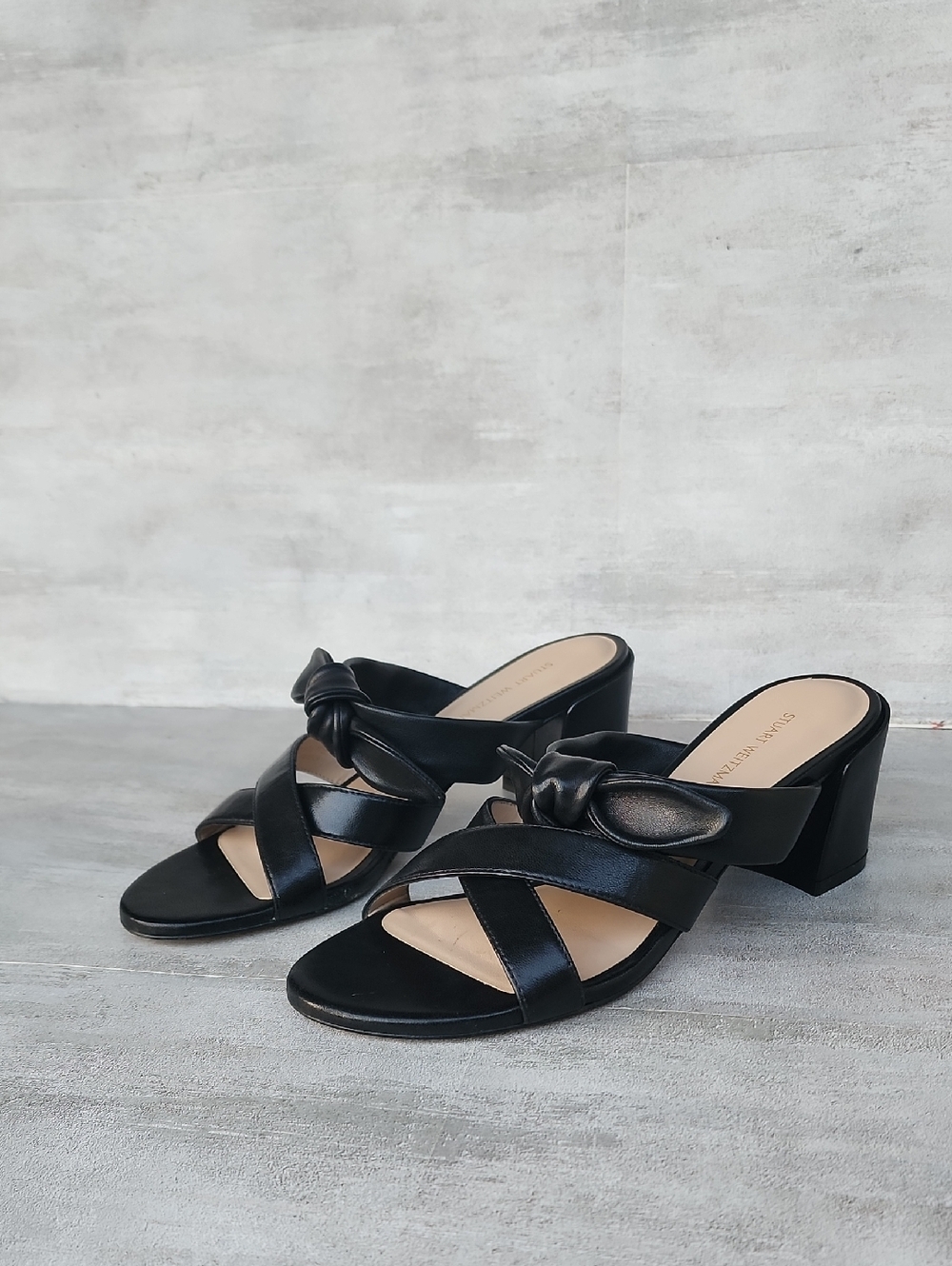 Stuart Weitzman Black Playa 75 Knot Block Slides Size 6